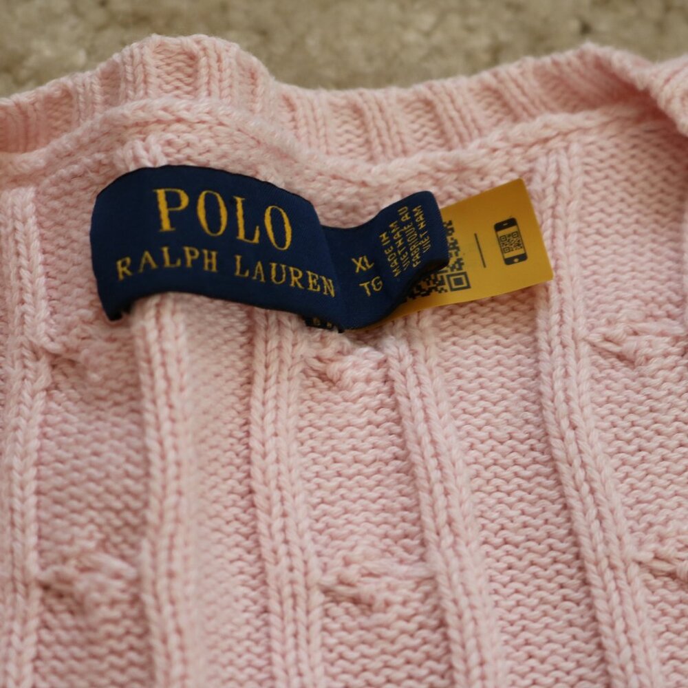 Polo by Ralph Lauren Pale Pink Cable-Knit V-Neck Sweater - Picture 3 of 3